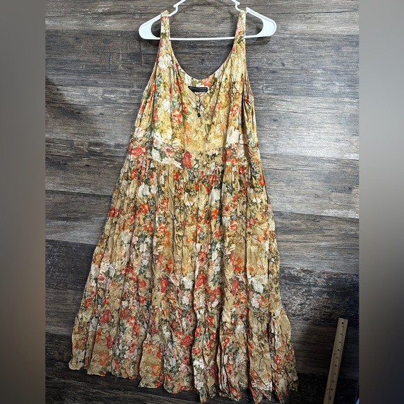 Peruvian Connection Dresses & Skirts - Peruvian Connection Gold and Red Floral Maxi Dress